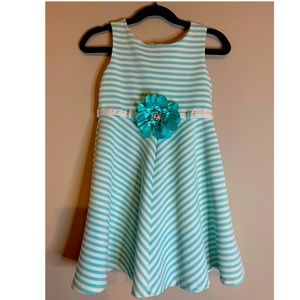 Size 5 girls A-line blue and white striped dress
